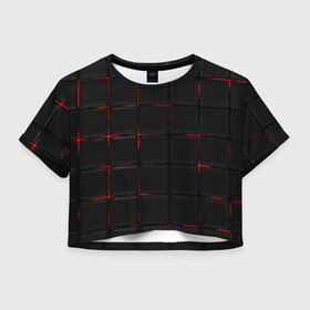 Женская футболка Crop-top 3D с принтом 3D Плиты Red & Black в городе Новоалтайск, 100% полиэстер | круглая горловина, длина футболки до линии талии, рукава с отворотами | 3d | 3д | 3д полосы | led | led подсветка | красночерный | красный | полосы | свет | свечение | текстуры | черно красный | черный
