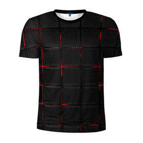 Мужская футболка 3D спортивная с принтом 3D Плиты Red & Black в городе Новоалтайск, 100% полиэстер с улучшенными характеристиками | приталенный силуэт, круглая горловина, широкие плечи, сужается к линии бедра | 3d | 3д | 3д полосы | led | led подсветка | красночерный | красный | полосы | свет | свечение | текстуры | черно красный | черный