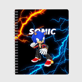Тетрадь с принтом SONIC в городе Новоалтайск, 100% бумага | 48 листов, плотность листов — 60 г/м2, плотность картонной обложки — 250 г/м2. Листы скреплены сбоку удобной пружинной спиралью. Уголки страниц и обложки скругленные. Цвет линий — светло-серый
 | Тематика изображения на принте: animal | games | hedgehog | sega | sonic | speed | speed sonic | быстрый ёж | ёж | ёжик | игры | персонаж | сега | синий ёж | скорость | соник