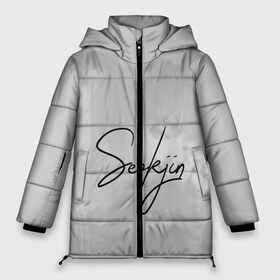 Женская зимняя куртка 3D с принтом BTS Kim SeokJin в городе Новоалтайск, верх — 100% полиэстер; подкладка — 100% полиэстер; утеплитель — 100% полиэстер | длина ниже бедра, силуэт Оверсайз. Есть воротник-стойка, отстегивающийся капюшон и ветрозащитная планка. 

Боковые карманы с листочкой на кнопках и внутренний карман на молнии | bts | j pop | k pop | korea | music | nct | pop | pop idols | айдолы | бтс | идолы | к поп | корейская музыка | корея | нст | поп | попса
