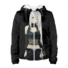 Женская куртка 3D с принтом Ninja Girl в городе Новоалтайск, ткань верха — 100% полиэстер, подклад — флис | прямой крой, подол и капюшон оформлены резинкой с фиксаторами, два кармана без застежек по бокам, один большой потайной карман на груди. Карман на груди застегивается на липучку | аниме | девушка | длинные волосы | кунаи | милая девушка | ниндзя | черная одежда