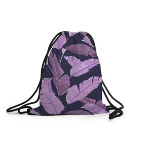 Рюкзак-мешок 3D с принтом Tropical leaves 4 purple в городе Новоалтайск, 100% полиэстер | плотность ткани — 200 г/м2, размер — 35 х 45 см; лямки — толстые шнурки, застежка на шнуровке, без карманов и подкладки | Тематика изображения на принте: leaves | palms. тропические | tropical | листья | пальмы