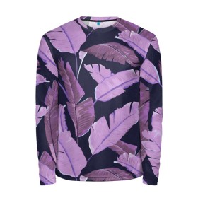 Мужской лонгслив 3D с принтом Tropical leaves 4 purple в городе Новоалтайск, 100% полиэстер | длинные рукава, круглый вырез горловины, полуприлегающий силуэт | leaves | palms. тропические | tropical | листья | пальмы