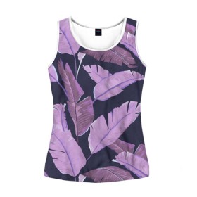 Женская майка 3D с принтом Tropical leaves 4 purple в городе Новоалтайск, 100% полиэстер | круглая горловина, прямой силуэт, длина до линии бедра | leaves | palms. тропические | tropical | листья | пальмы