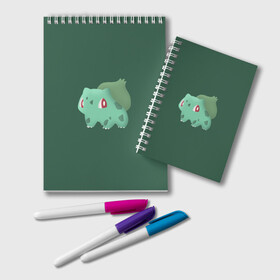 Блокнот с принтом Pokemon Bulbasaur в городе Новоалтайск, 100% бумага | 48 листов, плотность листов — 60 г/м2, плотность картонной обложки — 250 г/м2. Листы скреплены удобной пружинной спиралью. Цвет линий — светло-серый
 | Тематика изображения на принте: pokemon | аниме | покемон | снорлакс