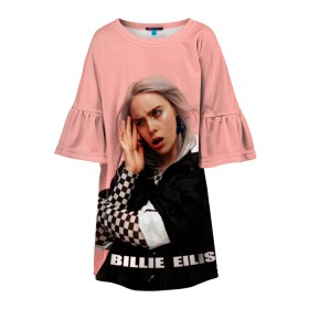 Детское платье 3D с принтом Billie Eilish в городе Новоалтайск, 100% полиэстер | прямой силуэт, чуть расширенный к низу. Круглая горловина, на рукавах — воланы | bad guy | billie eilish | артист | билли айлиш | музыка | певец | фото