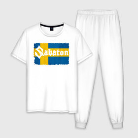 Мужская пижама хлопок с принтом Sabaton в городе Новоалтайск, 100% хлопок | брюки и футболка прямого кроя, без карманов, на брюках мягкая резинка на поясе и по низу штанин
 | battle | panzerkampf | primo victoria | sabaton | the art of war | the great war | атака мертвецов | бисмарк | броден | войны | группа | йоаким | латный ботинок | метал | ночные ведьмы | пауэр | рок | рыцарские доспехи | сабатон