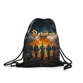 Рюкзак-мешок 3D с принтом Sabaton в городе Новоалтайск, 100% полиэстер | плотность ткани — 200 г/м2, размер — 35 х 45 см; лямки — толстые шнурки, застежка на шнуровке, без карманов и подкладки | Тематика изображения на принте: battle | panzerkampf | primo victoria | sabaton | the art of war | the great war | атака мертвецов | бисмарк | броден | войны | группа | йоаким | латный ботинок | метал | ночные ведьмы | пауэр | рок | рыцарские доспехи | сабатон
