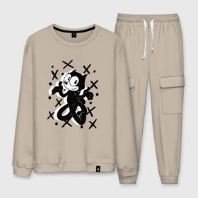 Мужской костюм хлопок с принтом Felix The Cat в городе Новоалтайск, 100% хлопок | на свитшоте круглая горловина, мягкая резинка по низу. Брюки заужены к низу, на них два вида карманов: два “обычных” по бокам и два объемных, с клапанами, расположенные ниже линии бедра. Брюки с мягкой трикотажной резинкой на поясе и по низу штанин. В поясе для дополнительного комфорта — широкие завязки | cat | felix | the | детские | женские | и | кот | кота | кошка | мужские | принт | с котами | с котом | с кошкой | с принтом | супер | супер кот | феликс | черная | черного кота | черной | черный