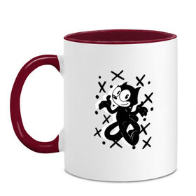 Кружка двухцветная с принтом Felix The Cat в городе Новоалтайск, керамика | объем — 330 мл, диаметр — 80 мм. Цветная ручка и кайма сверху, в некоторых цветах — вся внутренняя часть | cat | felix | the | детские | женские | и | кот | кота | кошка | мужские | принт | с котами | с котом | с кошкой | с принтом | супер | супер кот | феликс | черная | черного кота | черной | черный