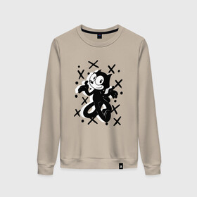 Женский свитшот хлопок с принтом Felix The Cat в городе Новоалтайск, 100% хлопок | прямой крой, круглый вырез, на манжетах и по низу широкая трикотажная резинка  | cat | felix | the | детские | женские | и | кот | кота | кошка | мужские | принт | с котами | с котом | с кошкой | с принтом | супер | супер кот | феликс | черная | черного кота | черной | черный