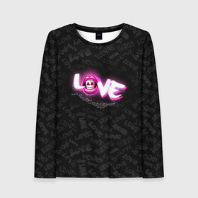 Женский лонгслив 3D с принтом Love M (Oko) в городе Новоалтайск, 100% полиэстер | длинные рукава, круглый вырез горловины, полуприлегающий силуэт | dj | love | marshmello | oko | губы | диджей | дочке | женщине | зефир | идея | коллаж | лайк | любовь | маршмелло | маршмеллоу | маршмело | музыка | око | подруге | прикольный | рот | сестре | слова | язык
