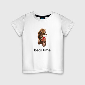 Детская футболка хлопок с принтом Bear time в городе Новоалтайск, 100% хлопок | круглый вырез горловины, полуприлегающий силуэт, длина до линии бедер | bear | bear time | bike | moto | motorbike | motorcycle | scooter | медведь | миша | мишка | мопед | мото | мотоцикл