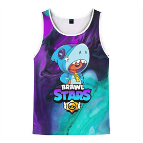 Мужская майка 3D с принтом BRAWL STARS LEON SHARK в городе Новоалтайск, 100% полиэстер | круглая горловина, приталенный силуэт, длина до линии бедра. Пройма и горловина окантованы тонкой бейкой | Тематика изображения на принте: 8 bit | 8 бит | bibi | brawl stars | crow | el brown | leon | leon shark | max | mr.p | sally leon | shark | stars | virus | werewolf | акула | биби | вирус | ворон | леон | оборотень | пингвин