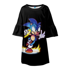 Детское платье 3D с принтом Sonic в городе Новоалтайск, 100% полиэстер | прямой силуэт, чуть расширенный к низу. Круглая горловина, на рукавах — воланы | Тематика изображения на принте: hedgehog | metal sonic | silver | silver the hedgehog | sonic | sonic boom | sonic the hedgehog | еж | ёж сонник | ежик | игры | кино | соник | соник в кино | сонник | фильм