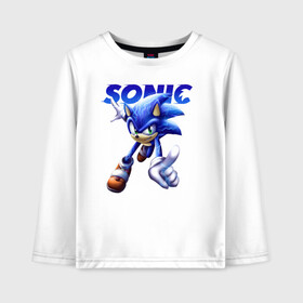 Детский лонгслив хлопок с принтом SONIC в городе Новоалтайск, 100% хлопок | круглый вырез горловины, полуприлегающий силуэт, длина до линии бедер | animal | games | hedgehog | sega | sonic | speed | speed sonic | быстрый ёж | ёж | ёжик | игры | персонаж | сега | синий ёж | скорость | соник