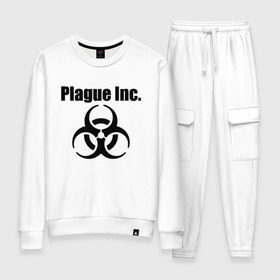 Женский костюм хлопок с принтом PLAGUE INC - (КОРОНАВИРУС). в городе Новоалтайск, 100% хлопок | на свитшоте круглая горловина, мягкая резинка по низу. Брюки заужены к низу, на них два вида карманов: два 