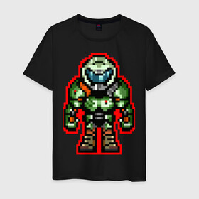 Мужская футболка хлопок с принтом DOOM Eternal 8bit  в городе Новоалтайск, 100% хлопок | прямой крой, круглый вырез горловины, длина до линии бедер, слегка спущенное плечо. | Тематика изображения на принте: 16bit | 8bit | bfg | doom | doomer | eternal | hell | marine | ад | в шлеме | вечность | вечный | дум | думер | марин | морской | пехотинец | пиксели | пиксельный | шлем