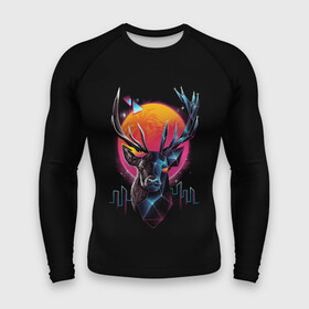 Мужской рашгард 3D с принтом Deer 1 в городе Новоалтайск,  |  | deer | neon | retrowave | неон | олень | ретровейв
