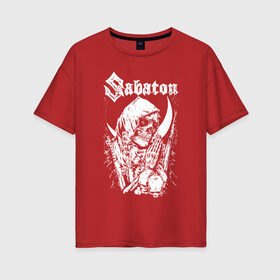 Женская футболка хлопок Oversize с принтом SABATON в городе Новоалтайск, 100% хлопок | свободный крой, круглый ворот, спущенный рукав, длина до линии бедер
 | sabaton | даниель муллбак | йоаким броден | крис рёланд | оскар монтелиус | пэр сундстрём | рикард сунден | сабатон | тоббе энглунд | томми юханссон | ханнес ван дал
