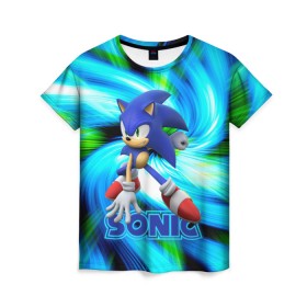 Женская футболка 3D с принтом Sonic. в городе Новоалтайск, 100% полиэфир ( синтетическое хлопкоподобное полотно) | прямой крой, круглый вырез горловины, длина до линии бедер | game | sonic | sonic the hedgehog | видеоигра | доктор эггман | ёж | ёж соник | игра | сега | синий антропоморфный ёж | соник | соник в кино