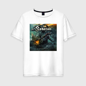 Женская футболка хлопок Oversize с принтом SABATON ОБЛОЖКА в городе Новоалтайск, 100% хлопок | свободный крой, круглый ворот, спущенный рукав, длина до линии бедер
 | sabaton | даниель муллбак | йоаким броден | крис рёланд | оскар монтелиус | пэр сундстрём | рикард сунден | сабатон | тоббе энглунд | томми юханссон | ханнес ван дал