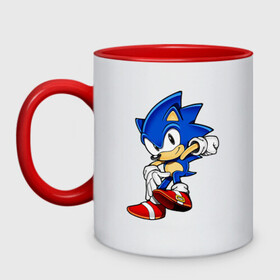 Кружка двухцветная с принтом SONIC в городе Новоалтайск, керамика | объем — 330 мл, диаметр — 80 мм. Цветная ручка и кайма сверху, в некоторых цветах — вся внутренняя часть | Тематика изображения на принте: hedgehog | metal sonic | silver | silver the hedgehog | sonic | sonic boom | sonic the hedgehog | еж | ёж сонник | ежик | игры | кино | соник | соник в кино | сонник | фильм