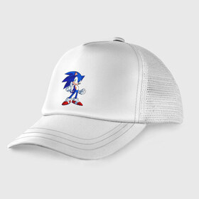 Детская кепка тракер с принтом SONIC в городе Новоалтайск, Козырек - 100% хлопок. Кепка - 100% полиэстер, Задняя часть - сетка | универсальный размер, пластиковая застёжка | hedgehog | metal sonic | silver | silver the hedgehog | sonic | sonic boom | sonic the hedgehog | еж | ёж сонник | ежик | игры | кино | соник | соник в кино | сонник | фильм