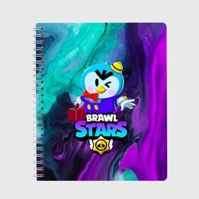 Тетрадь с принтом BRAWL STARS MR P в городе Новоалтайск, 100% бумага | 48 листов, плотность листов — 60 г/м2, плотность картонной обложки — 250 г/м2. Листы скреплены сбоку удобной пружинной спиралью. Уголки страниц и обложки скругленные. Цвет линий — светло-серый
 | 8 bit | 8 бит | bibi | brawl stars | crow | el brown | leon | leon shark | max | mr.p | sally leon | shark | stars | virus | werewolf | акула | биби | вирус | ворон | леон | оборотень | пингвин