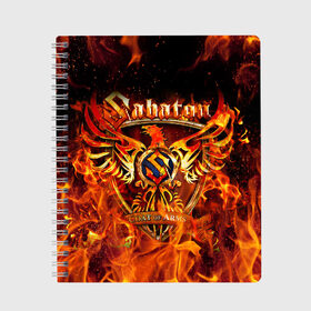 Тетрадь с принтом SABATON в городе Новоалтайск, 100% бумага | 48 листов, плотность листов — 60 г/м2, плотность картонной обложки — 250 г/м2. Листы скреплены сбоку удобной пружинной спиралью. Уголки страниц и обложки скругленные. Цвет линий — светло-серый
 | sabaton | skull | даниель муллбак | йоаким броден | крис рёланд | оскар монтелиус | пэр сундстрём | рикард сунден | сабатон | скелет | тоббе энглунд | томми юханссон | ханнес ван дал | черепа