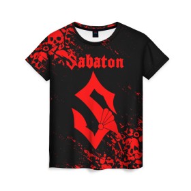 Женская футболка 3D с принтом SABATON в городе Новоалтайск, 100% полиэфир ( синтетическое хлопкоподобное полотно) | прямой крой, круглый вырез горловины, длина до линии бедер | sabaton | skull | даниель муллбак | йоаким броден | крис рёланд | оскар монтелиус | пэр сундстрём | рикард сунден | сабатон | скелет | тоббе энглунд | томми юханссон | ханнес ван дал | черепа