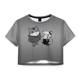 Женская футболка Crop-top 3D с принтом Котики в масках в городе Новоалтайск, 100% полиэстер | круглая горловина, длина футболки до линии талии, рукава с отворотами | без паники | береги себя | вирус из китая | здоровье | китайский вирус | корона вирус | коронавирус | короно вирус | короновирус | кот и кошка | котики | коты | маска | не болей | пандемия