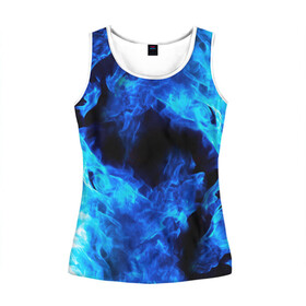 Женская майка 3D с принтом СИНИЙ ОГОНЬ в городе Новоалтайск, 100% полиэстер | круглая горловина, прямой силуэт, длина до линии бедра | Тематика изображения на принте: bright | fire | flame | heat | light | texture | wildfire | искры | огненный | огонь | пламя | пожар | синий огонь | текстуры