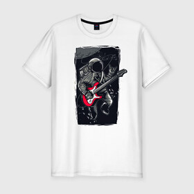 Мужская футболка хлопок Slim с принтом Astro Guitar в городе Новоалтайск, 92% хлопок, 8% лайкра | приталенный силуэт, круглый вырез ворота, длина до линии бедра, короткий рукав | alternative | astro | cosmonaut | dance | guitar | music | rock | альтернатива | басуха | гитара | космонавт | космос | костюм | музыка | рок | шлем
