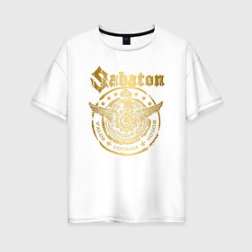 Женская футболка хлопок Oversize с принтом SABATON в городе Новоалтайск, 100% хлопок | свободный крой, круглый ворот, спущенный рукав, длина до линии бедер
 | sabaton | даниель муллбак | йоаким броден | крис рёланд | оскар монтелиус | пэр сундстрём | рикард сунден | сабатон | тоббе энглунд | томми юханссон | ханнес ван дал