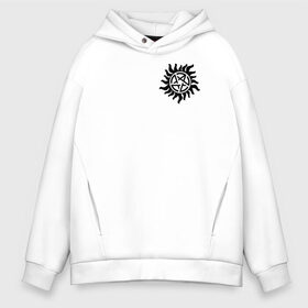 Мужское худи Oversize хлопок с принтом Supernatural Pentagram в городе Новоалтайск, френч-терри — 70% хлопок, 30% полиэстер. Мягкий теплый начес внутри —100% хлопок | боковые карманы, эластичные манжеты и нижняя кромка, капюшон на магнитной кнопке | supernatural | vdzabma | сверхъестественное