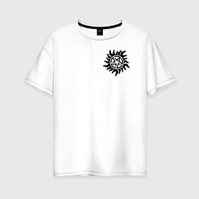 Женская футболка хлопок Oversize с принтом Supernatural Pentagram в городе Новоалтайск, 100% хлопок | свободный крой, круглый ворот, спущенный рукав, длина до линии бедер
 | supernatural | vdzabma | сверхъестественное