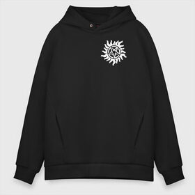 Мужское худи Oversize хлопок с принтом Supernatural Pentagram в городе Новоалтайск, френч-терри — 70% хлопок, 30% полиэстер. Мягкий теплый начес внутри —100% хлопок | боковые карманы, эластичные манжеты и нижняя кромка, капюшон на магнитной кнопке | supernatural | vdzabma | сверхъестественное