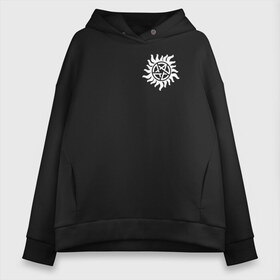 Женское худи Oversize хлопок с принтом Supernatural Pentagram в городе Новоалтайск, френч-терри — 70% хлопок, 30% полиэстер. Мягкий теплый начес внутри —100% хлопок | боковые карманы, эластичные манжеты и нижняя кромка, капюшон на магнитной кнопке | supernatural | vdzabma | сверхъестественное