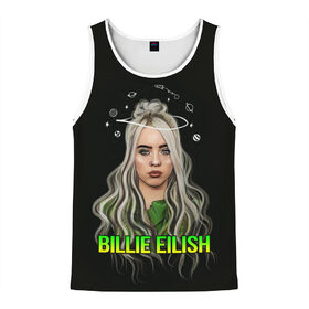 Мужская майка 3D с принтом BILLIE EILISH в городе Новоалтайск, 100% полиэстер | круглая горловина, приталенный силуэт, длина до линии бедра. Пройма и горловина окантованы тонкой бейкой | Тематика изображения на принте: ayelish | bad guy | bellyache | bilie eilish | bilie elish | billie | billie eilish | eilish | electronic | elish | music | били айлиш | билли айлиш | эйлиш | элиш