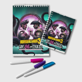 Блокнот с принтом borderlands 3 в городе Новоалтайск, 100% бумага | 48 листов, плотность листов — 60 г/м2, плотность картонной обложки — 250 г/м2. Листы скреплены удобной пружинной спиралью. Цвет линий — светло-серый
 | addon | borderlands | borderlands 3 | fps | game | games | guns love and tentacles | борда | бордерлэндс | игра | игры | любовь | пушки | тентакли
