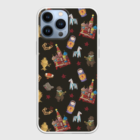 Чехол для iPhone 13 Pro Max с принтом Москва символика в городе Новоалтайск,  |  | doodling | pattern | textures | tiles | балалайка | дудлинг | коллаж | кремль | матрешка | медведь | москва | паттерны | россия | тайлы | текстуры | фон