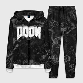 Мужской костюм 3D с принтом DOOM ETERNAL в городе Новоалтайск, 100% полиэстер | Манжеты и пояс оформлены тканевой резинкой, двухслойный капюшон со шнурком для регулировки, карманы спереди | Тематика изображения на принте: demons | devil | doom | doom eternal | doom slayer | hell | slayer | ад | демоны | дум