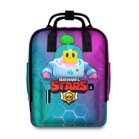 Женский рюкзак 3D с принтом BRAWL STARS (SPROUT) [2] в городе Новоалтайск, 100% полиэстер | лямки с регулируемой длиной, сверху ручки, чтобы рюкзак нести как сумку. Основное отделение закрывается на молнию, как и внешний карман. Внутри два дополнительных кармана, один из которых закрывается на молнию. По бокам два дополнительных кармашка, куда поместится маленькая бутылочка
 | 8 bit | android | brawl | brawl stars | clash | clash royale | game | leon | royale | sprout | stars | андроид | игра | кольт | леон | мобильные игры | спраут
