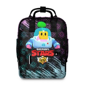 Женский рюкзак 3D с принтом BRAWL STARS (SPROUT) [4] в городе Новоалтайск, 100% полиэстер | лямки с регулируемой длиной, сверху ручки, чтобы рюкзак нести как сумку. Основное отделение закрывается на молнию, как и внешний карман. Внутри два дополнительных кармана, один из которых закрывается на молнию. По бокам два дополнительных кармашка, куда поместится маленькая бутылочка
 | 8 bit | android | brawl | brawl stars | clash | clash royale | game | leon | royale | sprout | stars | андроид | игра | кольт | леон | мобильные игры | спраут