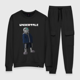 Женский костюм хлопок с принтом UNDERTALE SANS в городе Новоалтайск, 100% хлопок | на свитшоте круглая горловина, мягкая резинка по низу. Брюки заужены к низу, на них два вида карманов: два 