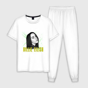 Мужская пижама хлопок с принтом Billie Eilish в городе Новоалтайск, 100% хлопок | брюки и футболка прямого кроя, без карманов, на брюках мягкая резинка на поясе и по низу штанин
 | billie | billie eilish | eilish | айлиш | билли | билли айлиш | билли ейлиш | билли эйлиш | ейлиш | эйлиш