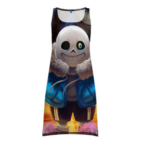 Платье-майка 3D с принтом UNDERTALE | АНДЕРТЕЙЛ (Z) в городе Новоалтайск, 100% полиэстер | полуприлегающий силуэт, широкие бретели, круглый вырез горловины, удлиненный подол сзади. | asriel dreemurr | chara | frisk | gaster blaster | sans | undertale | азриэль дримурр | андертале | андертейл | андрайн | гастер | меттатон | подземная история | подземная сказка | санс | ундертале | фриск | чара