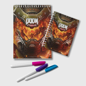 Блокнот с принтом DOOM ETERNAL в городе Новоалтайск, 100% бумага | 48 листов, плотность листов — 60 г/м2, плотность картонной обложки — 250 г/м2. Листы скреплены удобной пружинной спиралью. Цвет линий — светло-серый
 | demons | devil | doom | doom eternal | doom slayer | hell | slayer | ад | демоны | дум