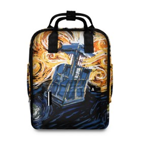 Женский рюкзак 3D с принтом Van Gogh Tardis в городе Новоалтайск, 100% полиэстер | лямки с регулируемой длиной, сверху ручки, чтобы рюкзак нести как сумку. Основное отделение закрывается на молнию, как и внешний карман. Внутри два дополнительных кармана, один из которых закрывается на молнию. По бокам два дополнительных кармашка, куда поместится маленькая бутылочка
 | david tennant | doctor who | jodie whittaker | matt smith | space | tardis | time | время | девид теннант | джоди уиттакер | доктор | доктор кто | космос | мэтт смит | тардис